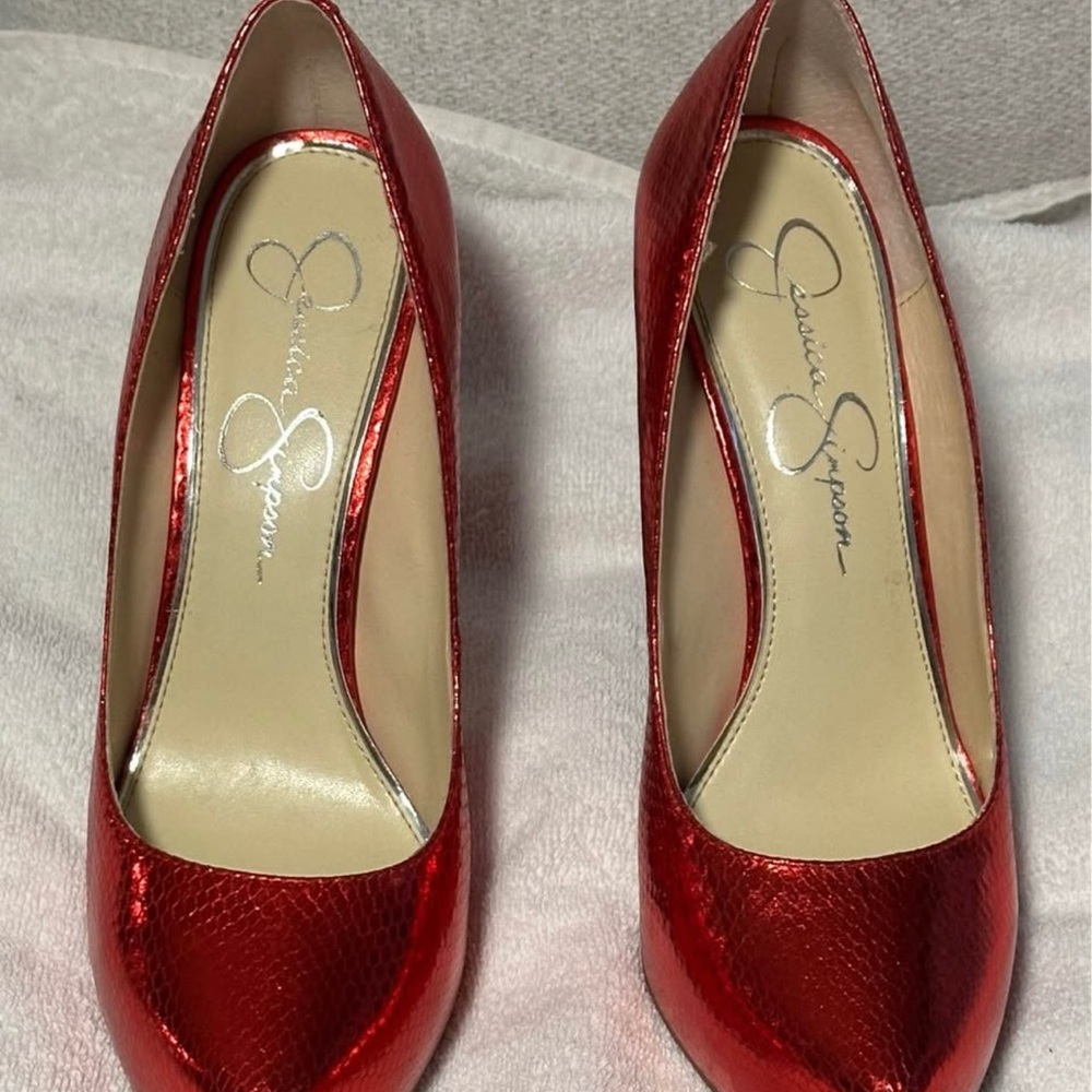 Jessica Simpson Shiny Snake Print Red Heels